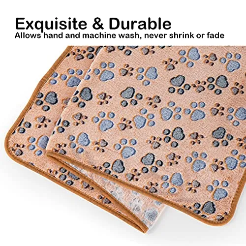 1 Pack 3 Dog Blankets for Small Dogs, Soft Fluffy Paw Print Pattern Fleece Pet Blanket