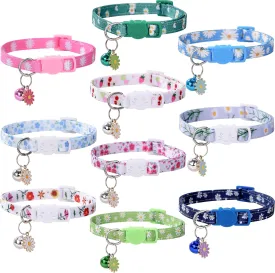 10PC Floral Cat Collar Set with Bells - Breakaway Safety for Kittens and Small Cats (#1)