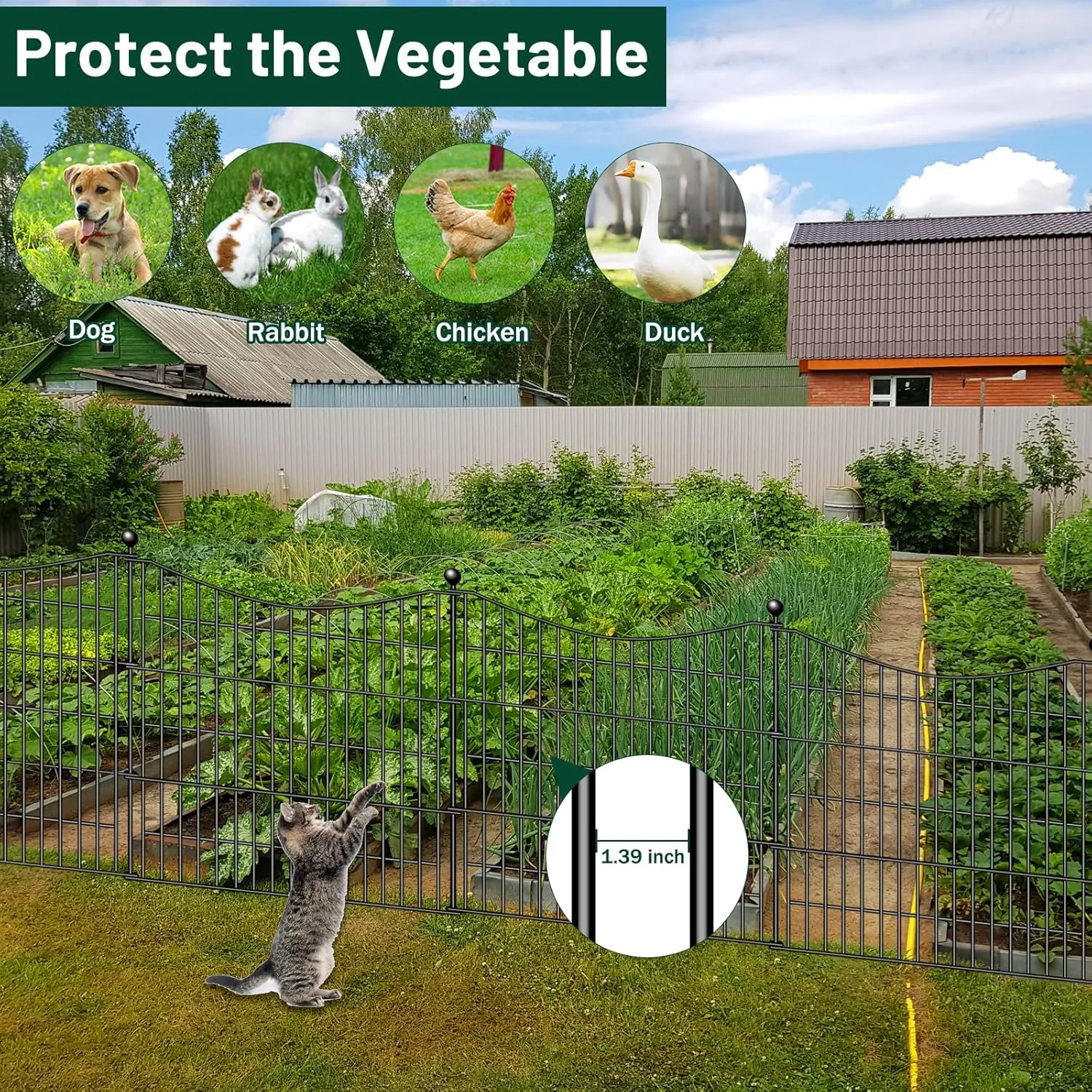15 Panels Decorative Garden Fence with Gate, 32 in(H) X 35.4 ft(L) No Dig Dog Fence Animal Barrier Outdoor for Yard, Rustproof Metal Garden Edging and Borders, Temporary Fencing Stakes