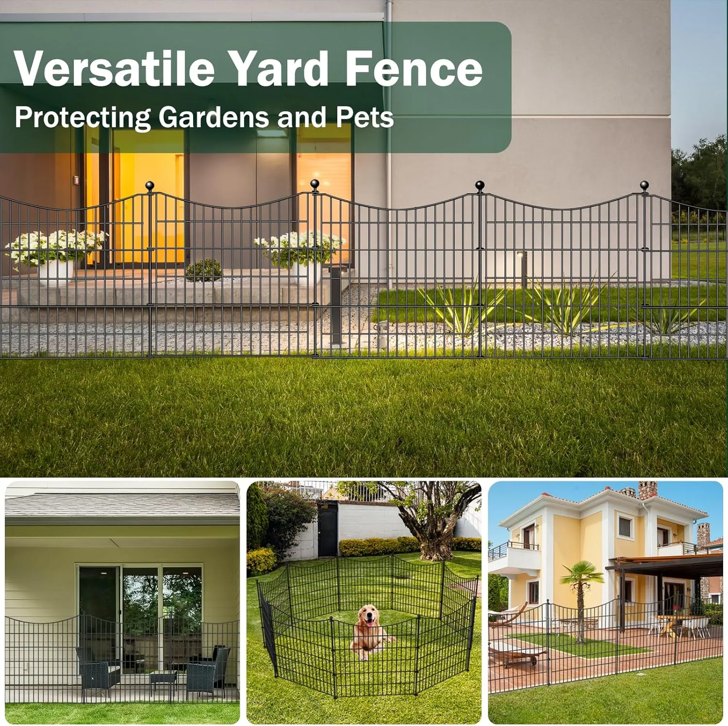 15 Panels Decorative Garden Fence with Gate, 32 in(H) X 35.4 ft(L) No Dig Dog Fence Animal Barrier Outdoor for Yard, Rustproof Metal Garden Edging and Borders, Temporary Fencing Stakes