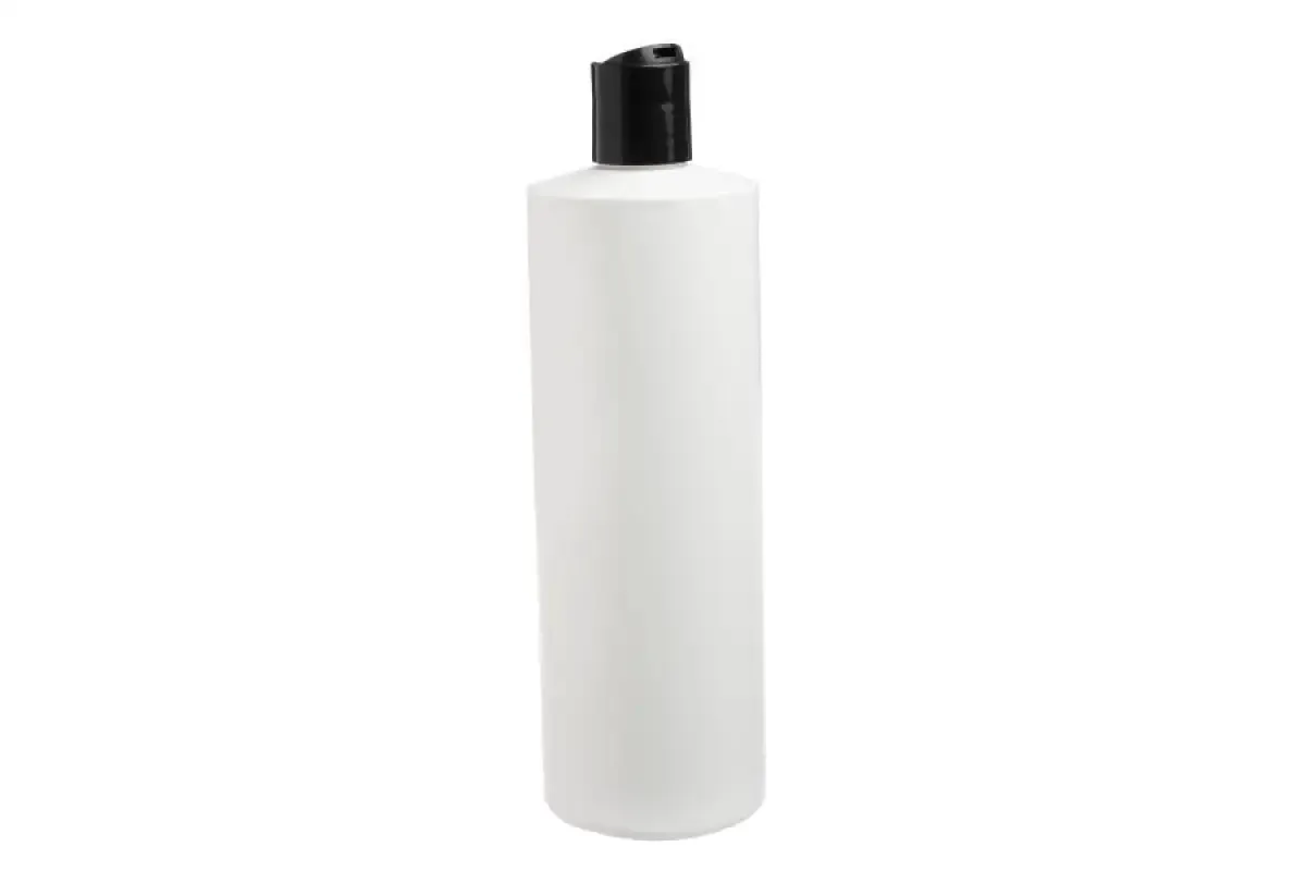16 oz. White Plastic Bottle with Black Disc-top Cap