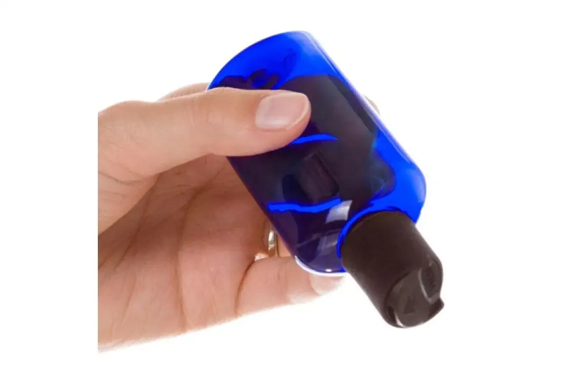 2 oz. Blue Plastic Oval Bottle and HEAT INDUCTION SEAL Black Disc-top Cap