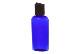 2 oz. Blue Plastic Oval Bottle and HEAT INDUCTION SEAL Black Disc-top Cap