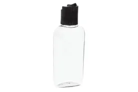 2 oz. Clear Oval Plastic Bottle with HEAT INDUCTION SEAL Black Disc-Top Cap