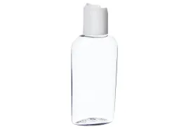 2 oz. Clear Oval Plastic Bottle with White Disc-Top Cap