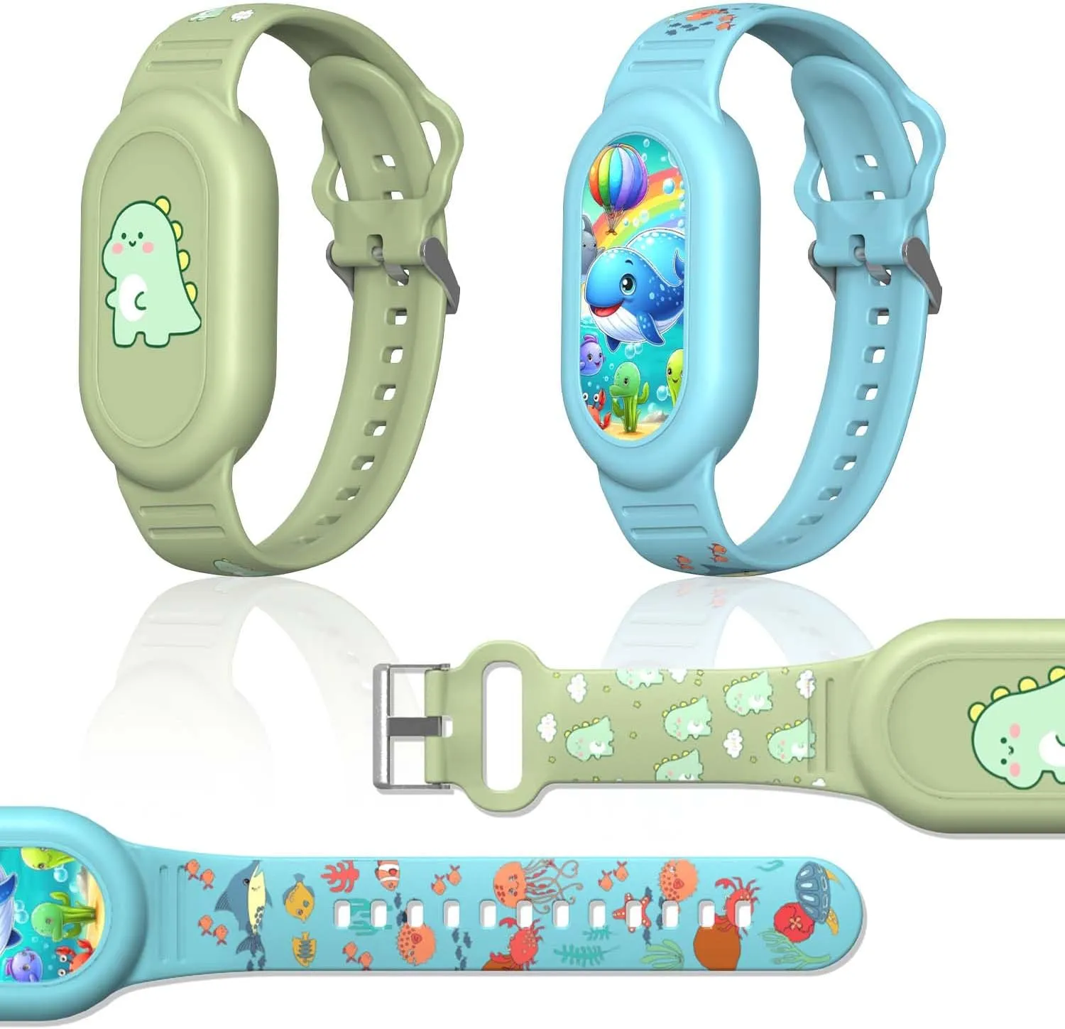 [2Pack] Cute Bracelet for Galaxy SmartTag 2 (2023), Silicone Cartoon Smart Tag 2 Wristband Holder Compatible with Samsung SmartTag 2 Waterproof Smart Tag 2 Case for Kids Elderly (Dinosaurs & Whales)