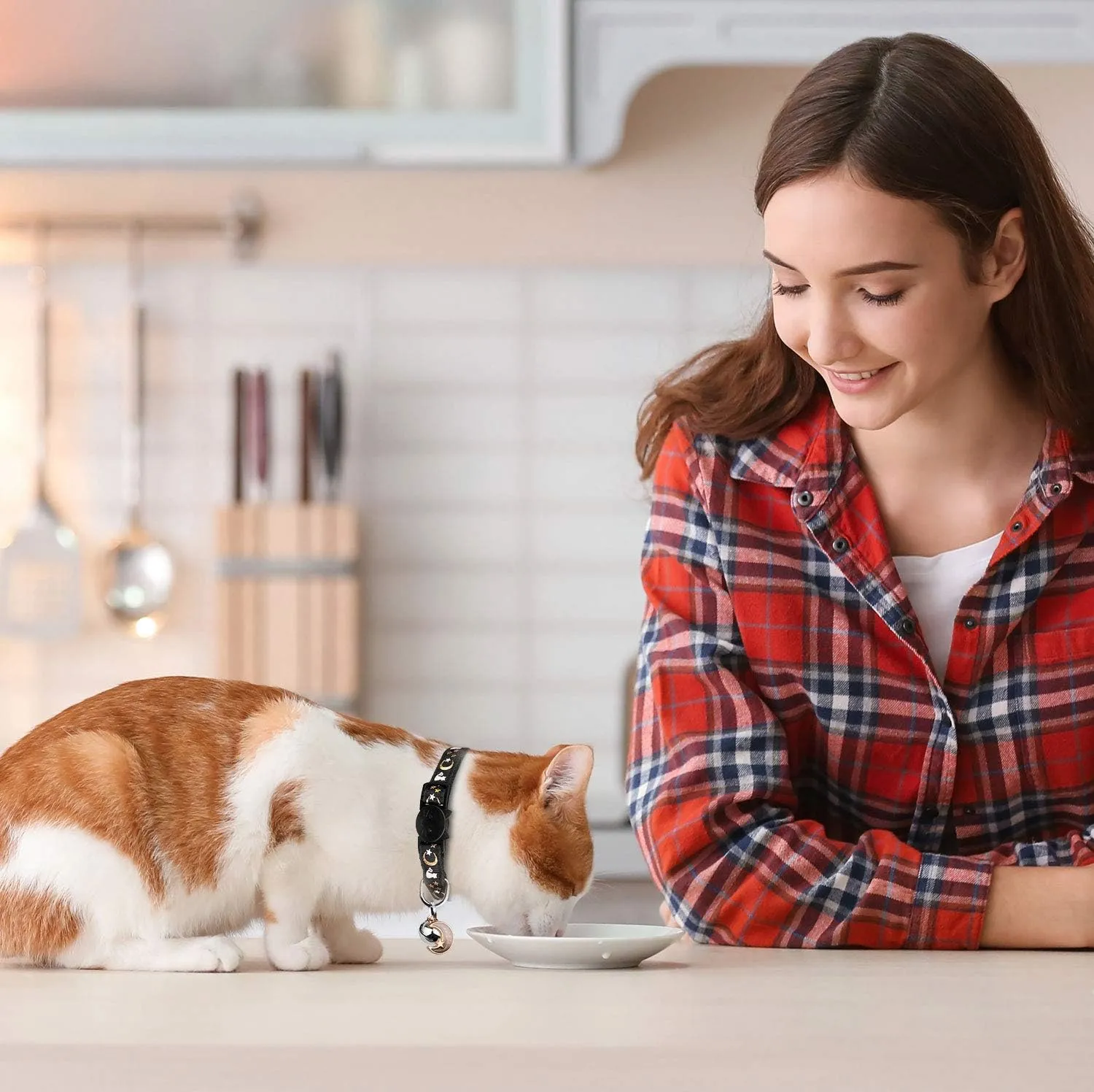 2PCS Breakaway Cat Collars with Bell Cute Kitty Glow in The Dark Adjustable Kitten Collars(Grey&Black)