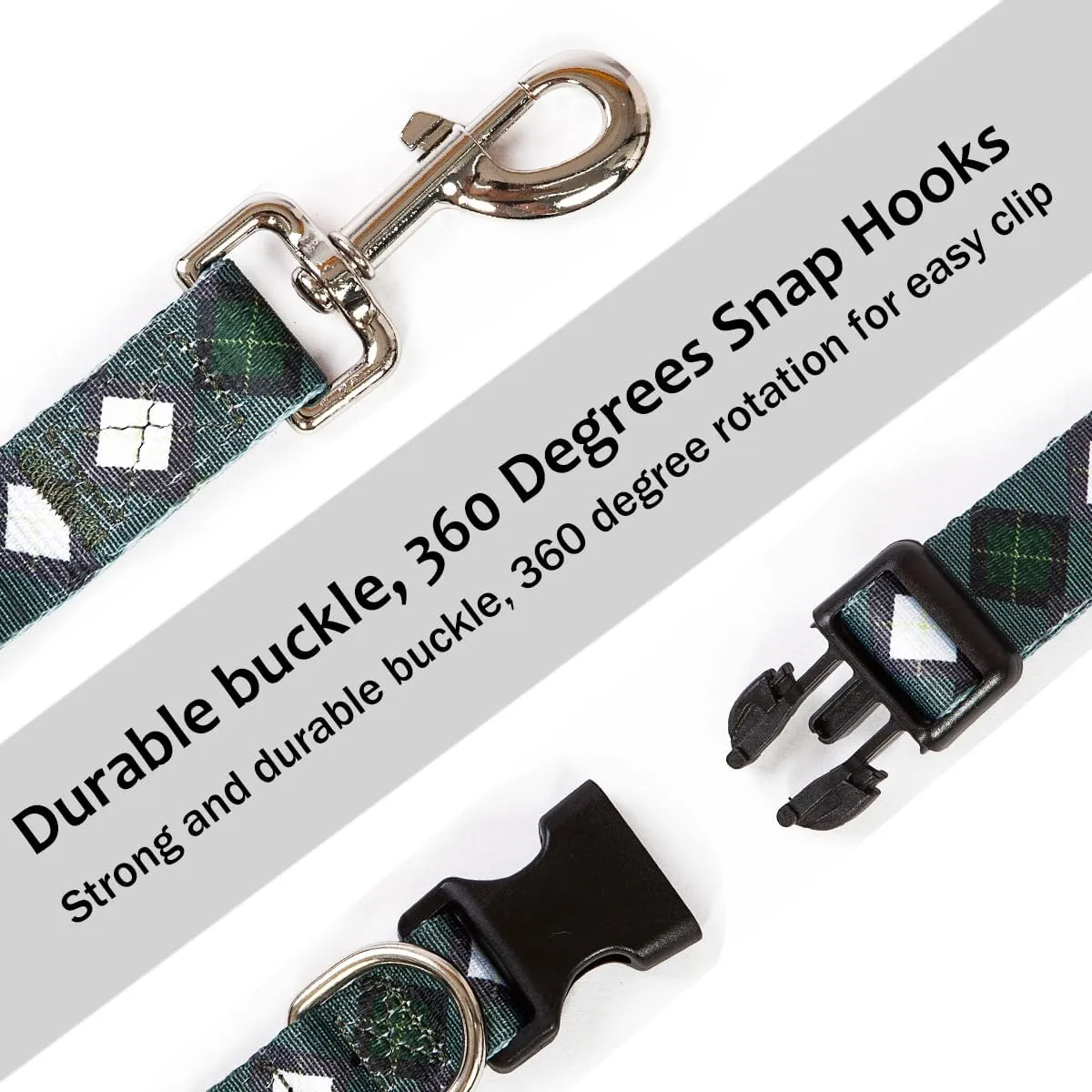 2PCS Dog Plaid Collars and Funny Leash Set Pet Gift Adjustable Dogs Green Checks Collars for Small to Large Pets (Small)