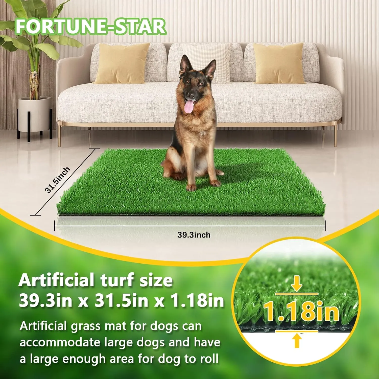 39.3 in X 31.5 in Grass Pad for Dogs for Professional Potty Training, Reusable Artificial Grass for Dogs, Dog Grass with Drainage Holes, Turf Dog Potty for Indoor/Outdoor Easy to Clean