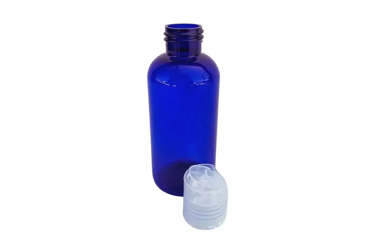 4 oz. Blue Plastic Bottle with Natural Disc-Top Cap