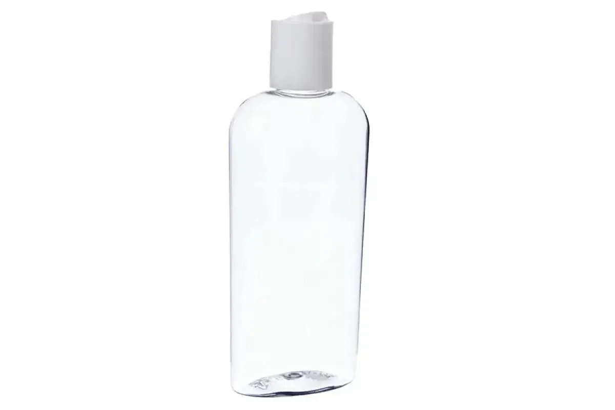 4 oz. Clear Oval Plastic Bottle with White Disc-Top Cap