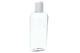 4 oz. Clear Oval Plastic Bottle with White Disc-Top Cap