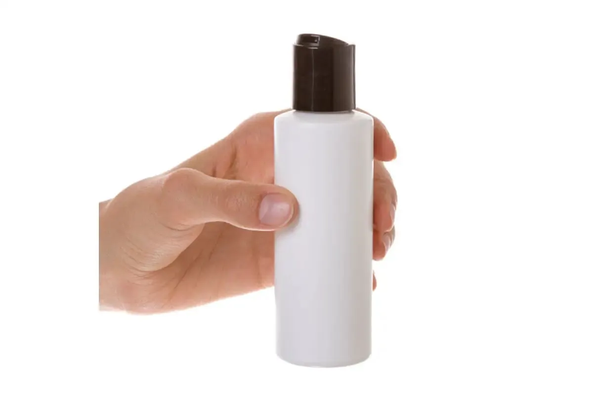 4 oz. White Plastic Bottle with Black Disc-top Cap