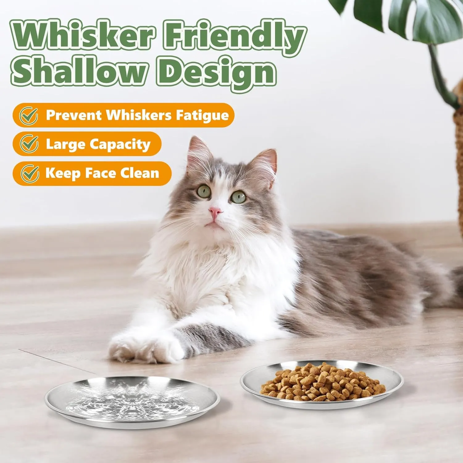 4-Pack Stainless Steel Cat Food Bowls  6.7" Shallow, Whisker-Friendly Non-Slip Silicone Base,Easy to Clean Indoor Feeding Dishes (13 OZ)