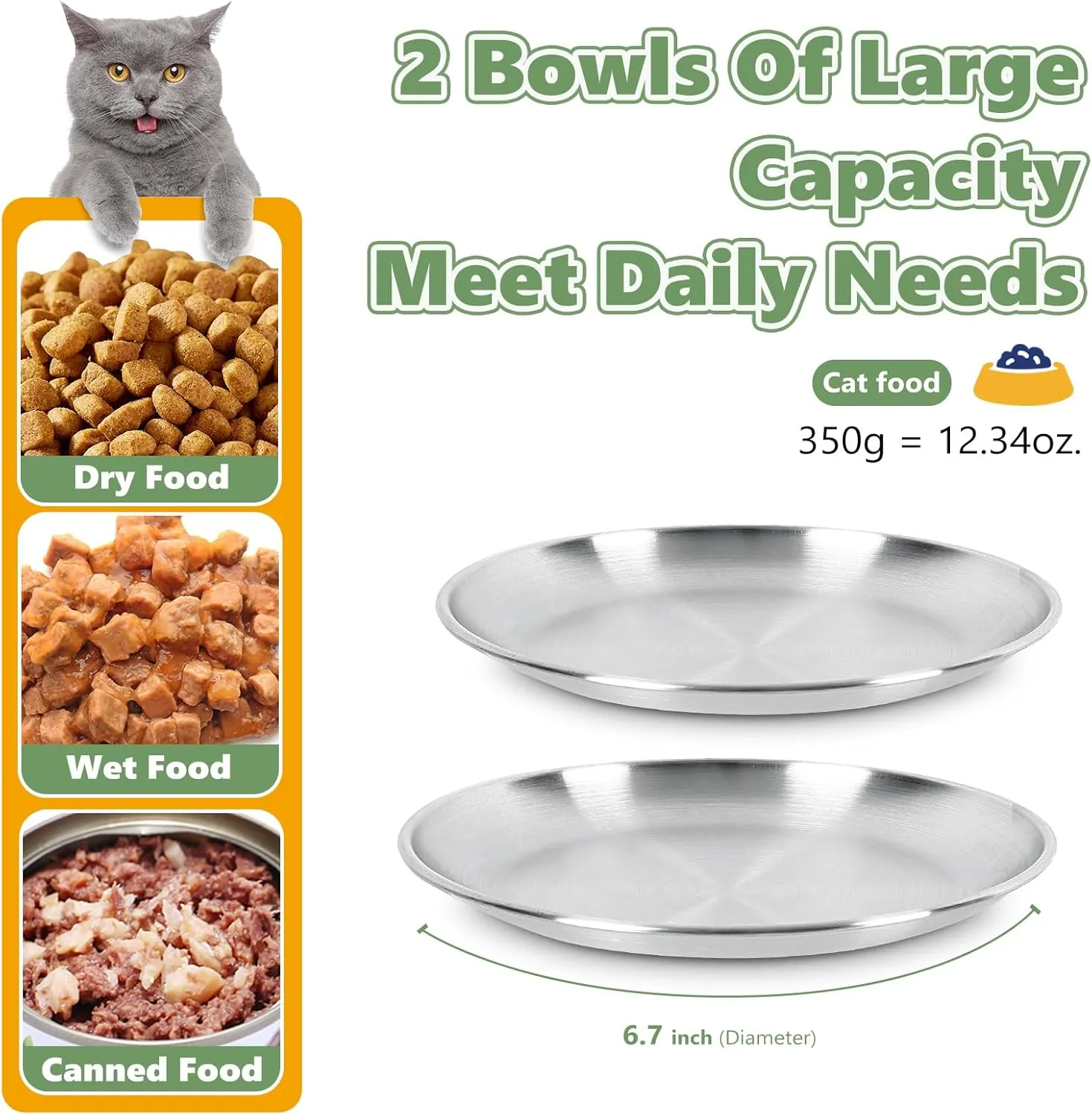 4-Pack Stainless Steel Cat Food Bowls  6.7" Shallow, Whisker-Friendly Non-Slip Silicone Base,Easy to Clean Indoor Feeding Dishes (13 OZ)