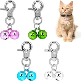 4 Packs Bells and Charms for Dog and Cat Collars, Stainless Steel Training Pendants, Small Bells with Snap Clips for Indoor Use, Silver