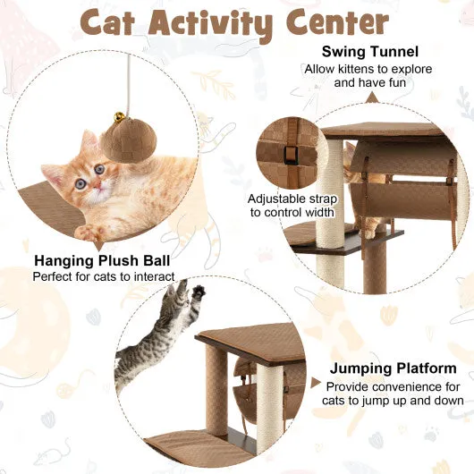 53 Inch Cat Tree with Condo and Swing Tunnel-Brown