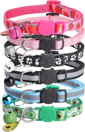 6 Pack Breakaway Cat Collars with Bells, Adjustable Breakaway Kitten Collar, Safety Buckle Cat Collars, Reflective Cat Collars for Girl Cats Male Cats Pet Supplies, 6 Colors