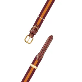 Adjustable Maroon & Orange Grosgrain Dog Collar with Embossed Calf Tabs