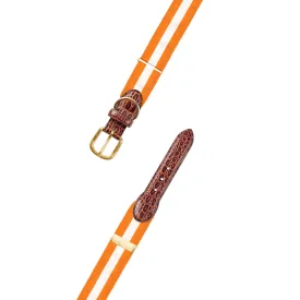 Adjustable Orange & White Grosgrain Dog Collar with Embossed Calf Tabs