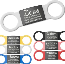 Anavia Slide On Silent Pet ID Tags, S/M/L/XL Personalized Black Stainless Steel Colored Silicone Cat Dog Name Tag, Customized Engraved Nameplate, Quiet Chew-Proof Pet Collar Tag (White, Medium)