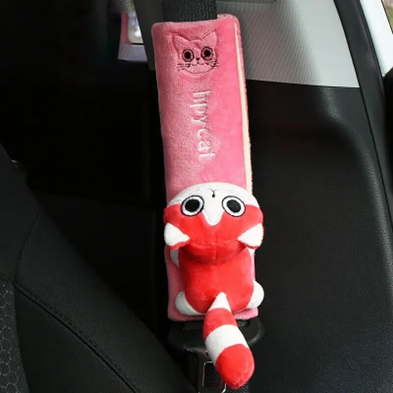 Auto Seat Belt Pads Cute Animal Pink Cat Soft Seat Belt Protector