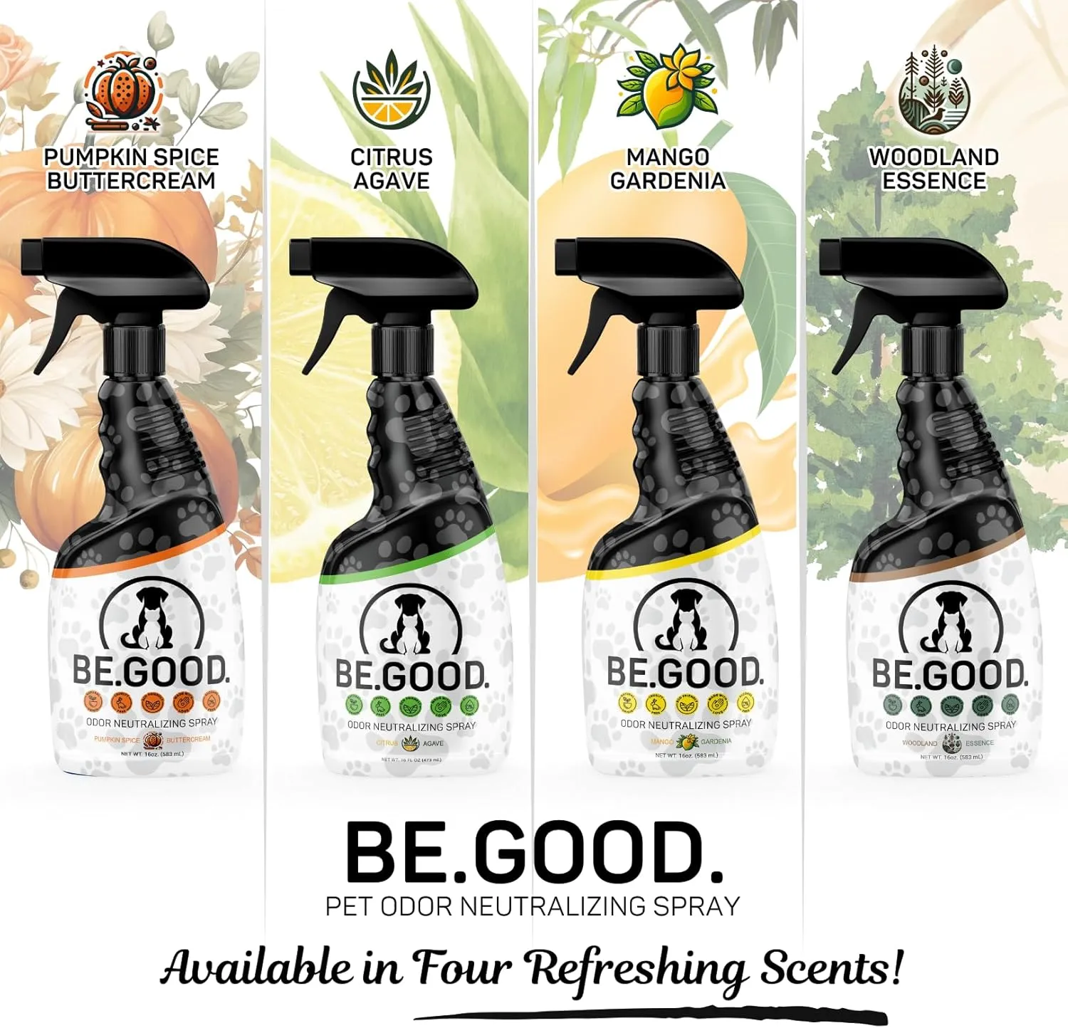 BE.GOOD. Pet Odor Eliminator, 16oz Spray, Citrus Agave - Pet Odor Eliminator for Home - Dog Urine Odor Eliminator - Pet Odor Remover, Green