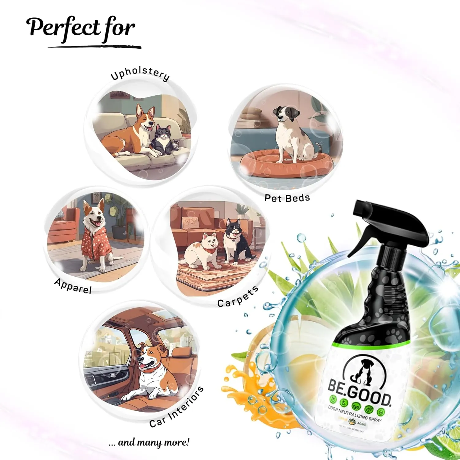 BE.GOOD. Pet Odor Eliminator, 16oz Spray, Citrus Agave - Pet Odor Eliminator for Home - Dog Urine Odor Eliminator - Pet Odor Remover, Green