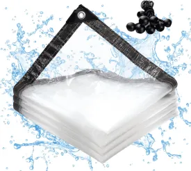 BeGrit Clear Tarps Waterproof 6x10 FT with Grommets Transparent Tarpaulin Rainproof for Porch Balcony Patio Garden Chicken Coops Kennel, with Ball Bungee Cords