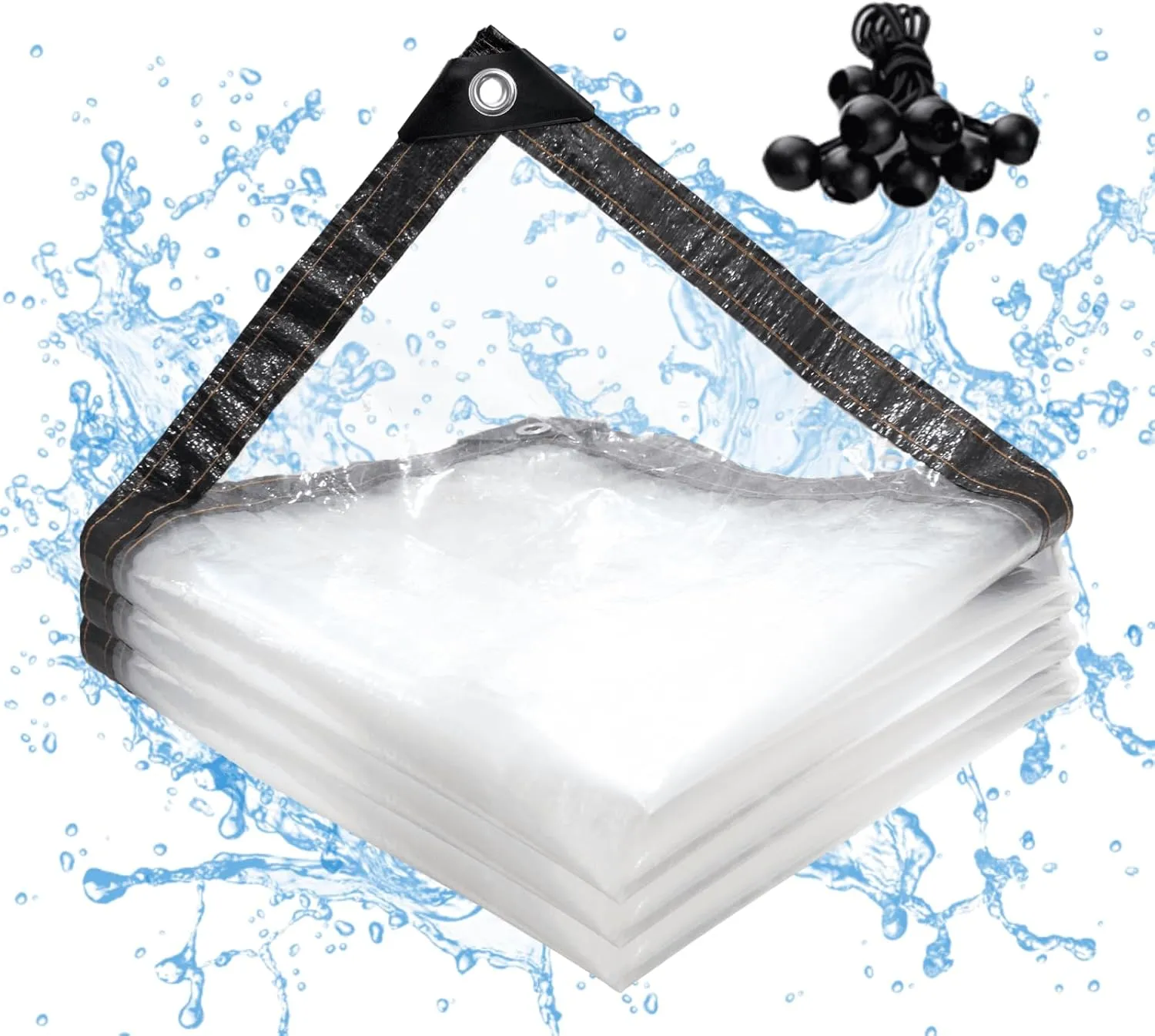 BeGrit Clear Tarps Waterproof 6x10 FT with Grommets Transparent Tarpaulin Rainproof for Porch Balcony Patio Garden Chicken Coops Kennel, with Ball Bungee Cords
