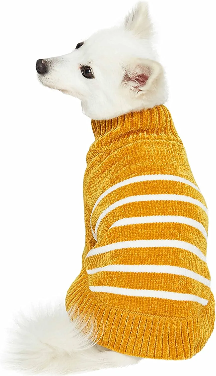 Blueberry Pet Soft Striped Dog Sweater, Mustard, 12" Back Length - Warm Winter Gear, Small Dog Fleece Sweater, Stylish Pet Clothes