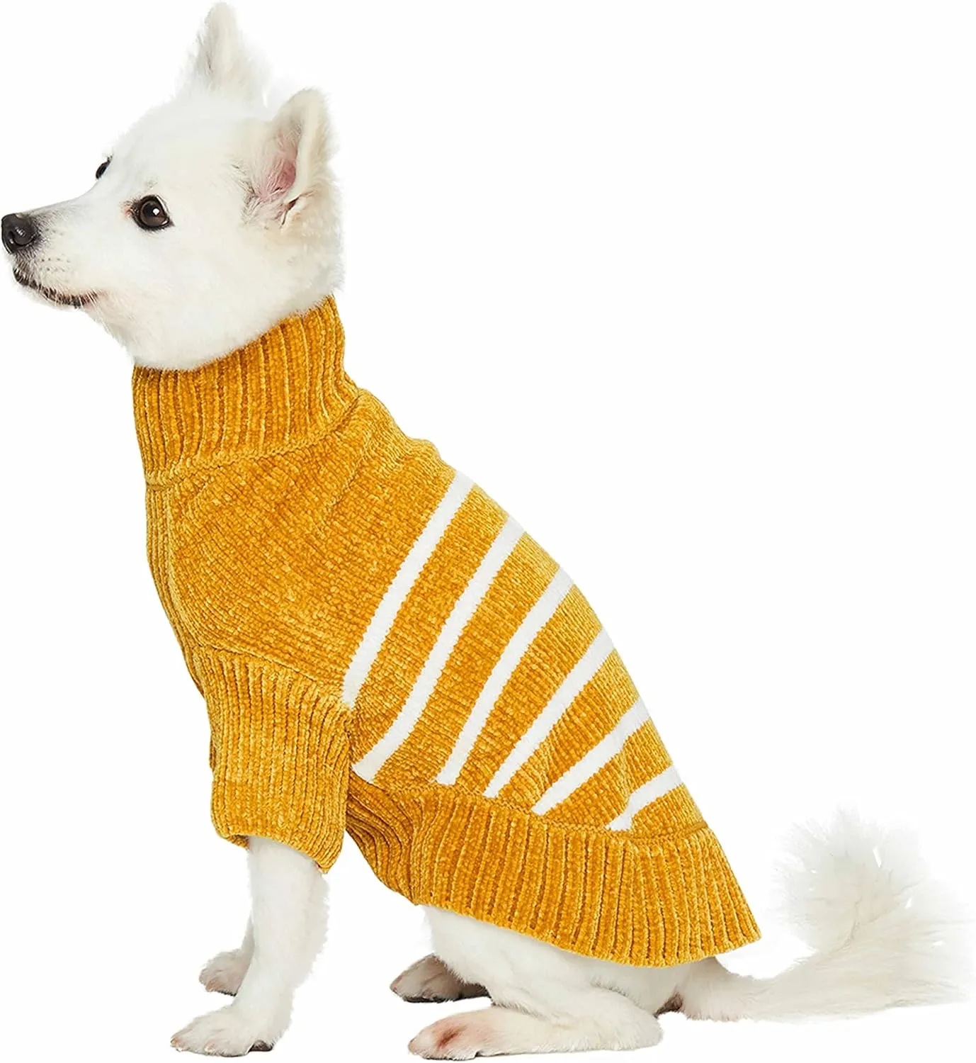 Blueberry Pet Soft Striped Dog Sweater, Mustard, 12" Back Length - Warm Winter Gear, Small Dog Fleece Sweater, Stylish Pet Clothes