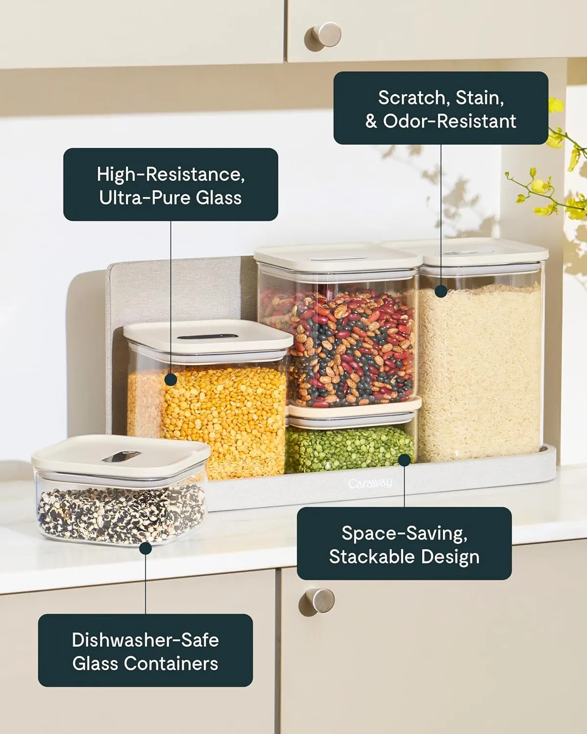 Caraway 14-Piece Glass Airtight Food Storage Containers with Lids  Non-Toxic, BPA-Free Kitchen Storage Containers  Stackable, Space-Saving Airtight Containers for Dry Goods and More - Mist
