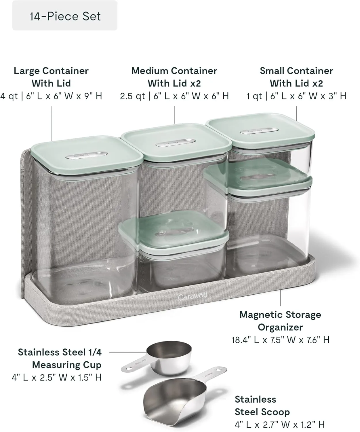 Caraway 14-Piece Glass Airtight Food Storage Containers with Lids  Non-Toxic, BPA-Free Kitchen Storage Containers  Stackable, Space-Saving Airtight Containers for Dry Goods and More - Mist