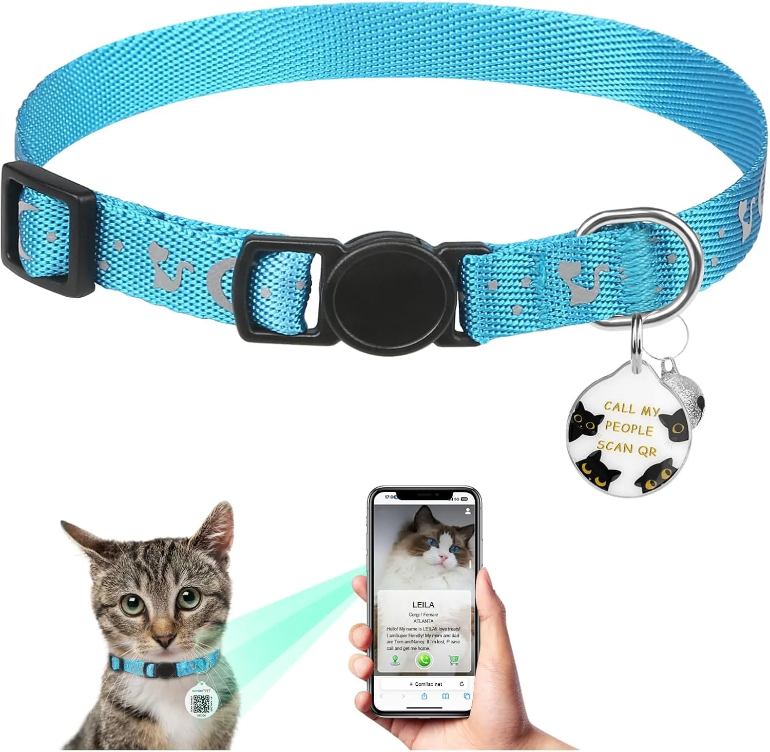 Cat Collar Breakaway with Bell and QR Code ID Tag, Reflective Adjustable Kitten Collars, Personalized Cat Collar for Small and Large Cats, Ultra-Durable, Quick Release Safety Collar(8-13.3)