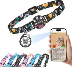 Cat Collar with Bells, Cat Collar with Breakaway Safety Buckle, 0.4 Inches Width Lightweight Adjustable Collar, QR Code Tag, Collar with Cat ID Tag (Black, Cat Paw)