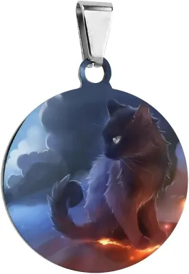 Cat Warrior Pet ID Tag Personalized Stainless Steel Round Dog Tags Printed Cat Collar Tags Accessories