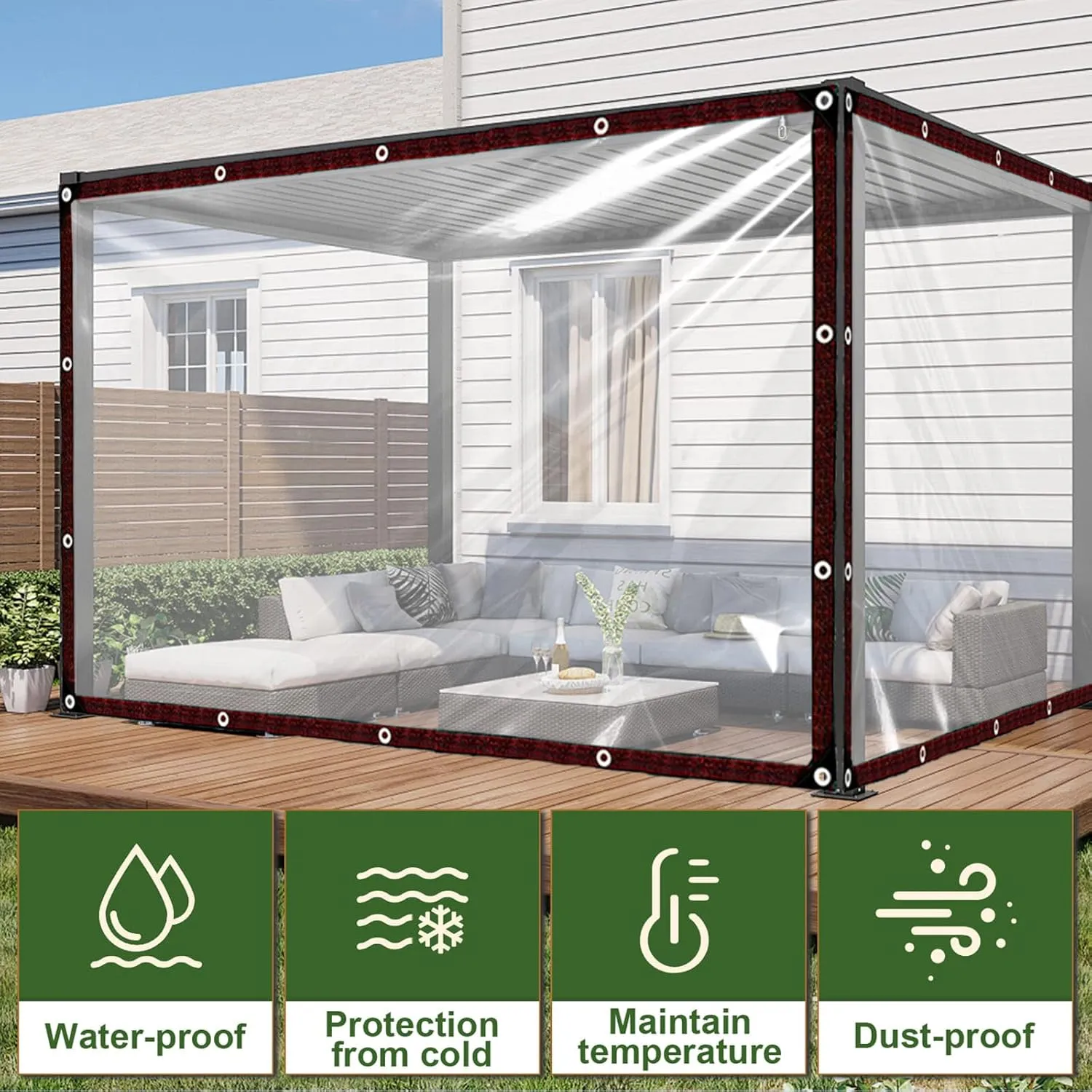 Clear Tarp - Waterproof - Small 5x7ft for Garden, Tarpaulin Transparent with Grommets of Plant/Pool Outdoor Plastic Rain Tarps, Chicken Coop Cover/Dog Kennel Roof Canopy