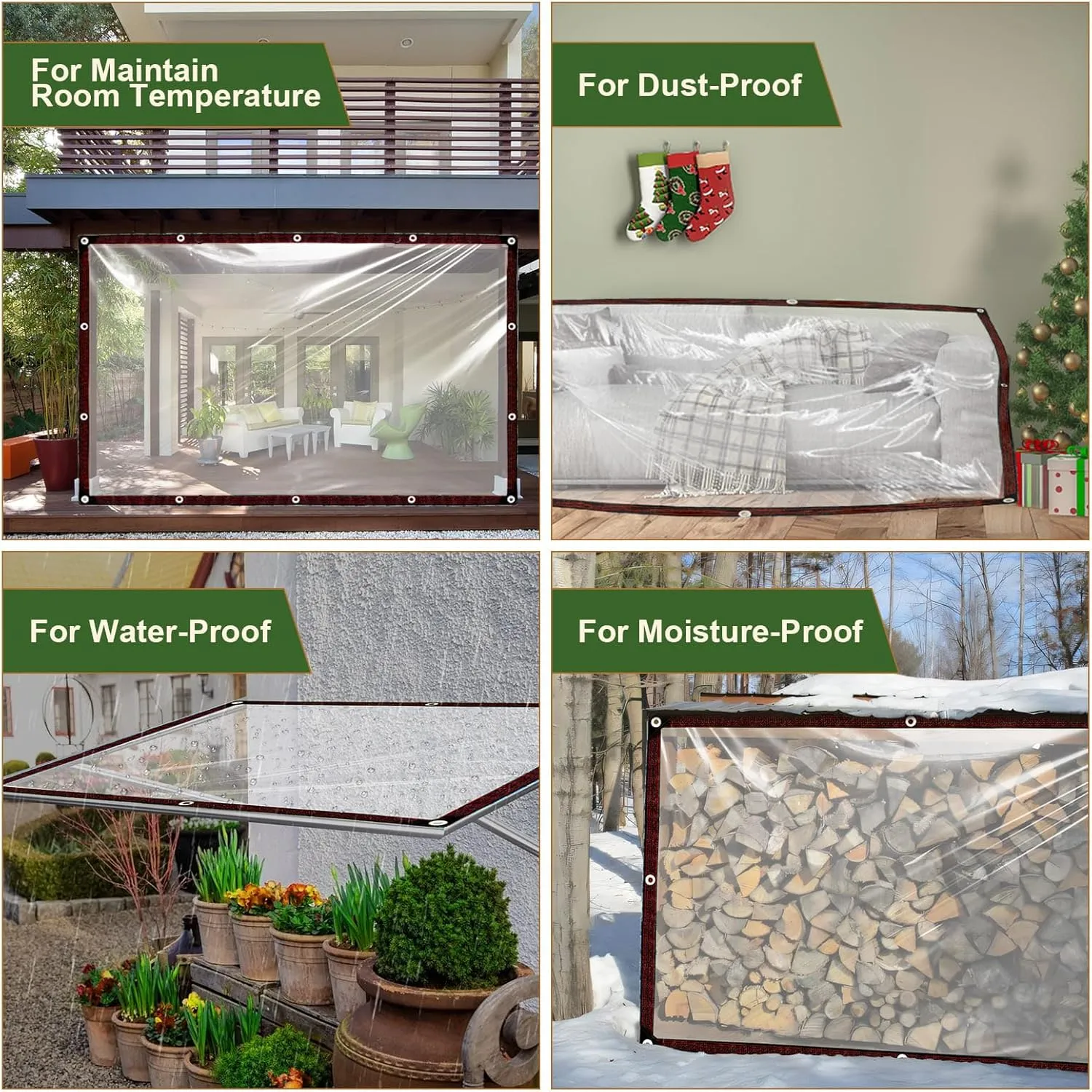 Clear Tarp - Waterproof - Small 5x7ft for Garden, Tarpaulin Transparent with Grommets of Plant/Pool Outdoor Plastic Rain Tarps, Chicken Coop Cover/Dog Kennel Roof Canopy