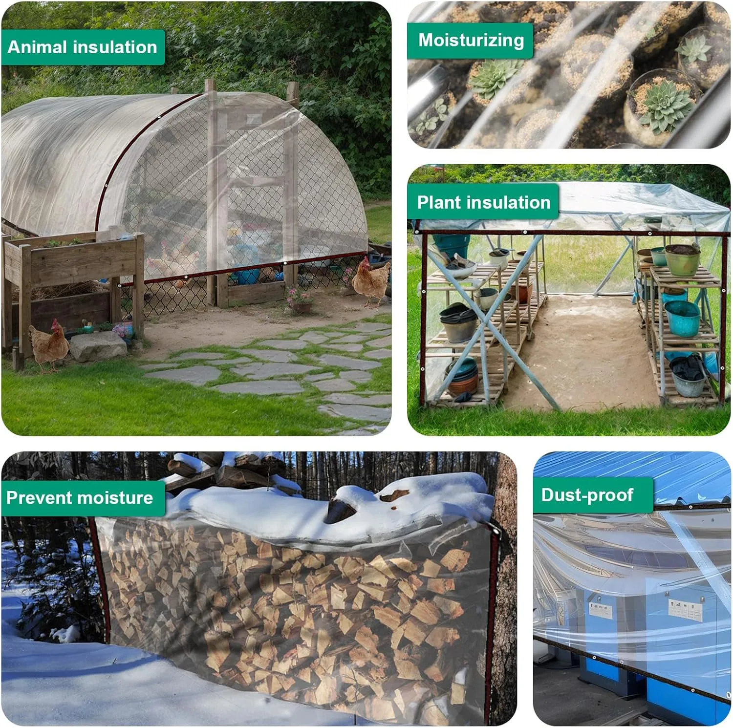 Clear Tarp - Waterproof - with Grommets Small 7x8ft for Garden Winter, Tarpaulin Transparent of Patio/Plant/Pool Rain Tarps, Chicken Coop Cover/Dog Kennel Roof Canopy Outdoor