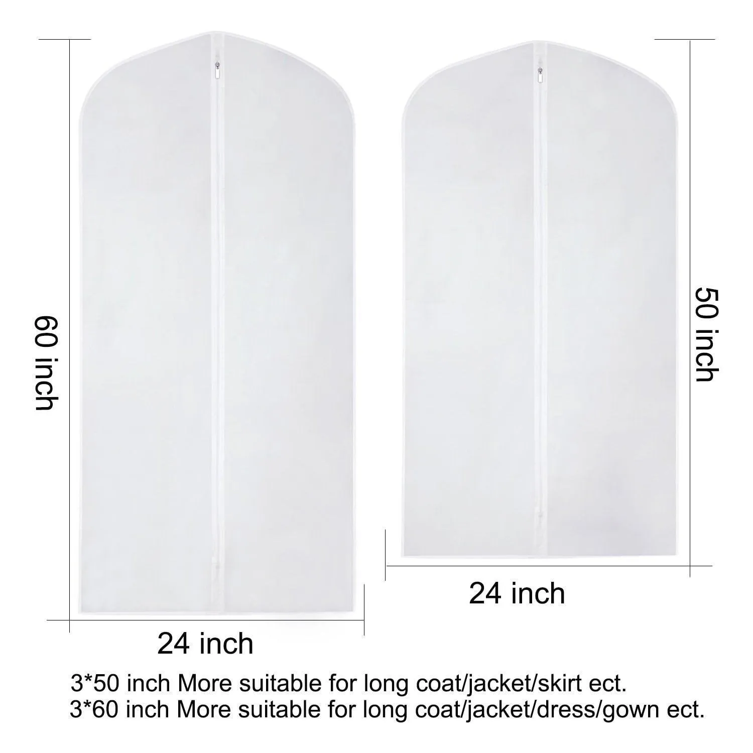 CM CUMIZON Garment Bags Hanging Garment Covers for Long Dresses Translucent Suit Bag (Set of 6) with Full-Length Zipper for Dance Costumes Gown Dress Clothes Storage 24x50 / 60 inch