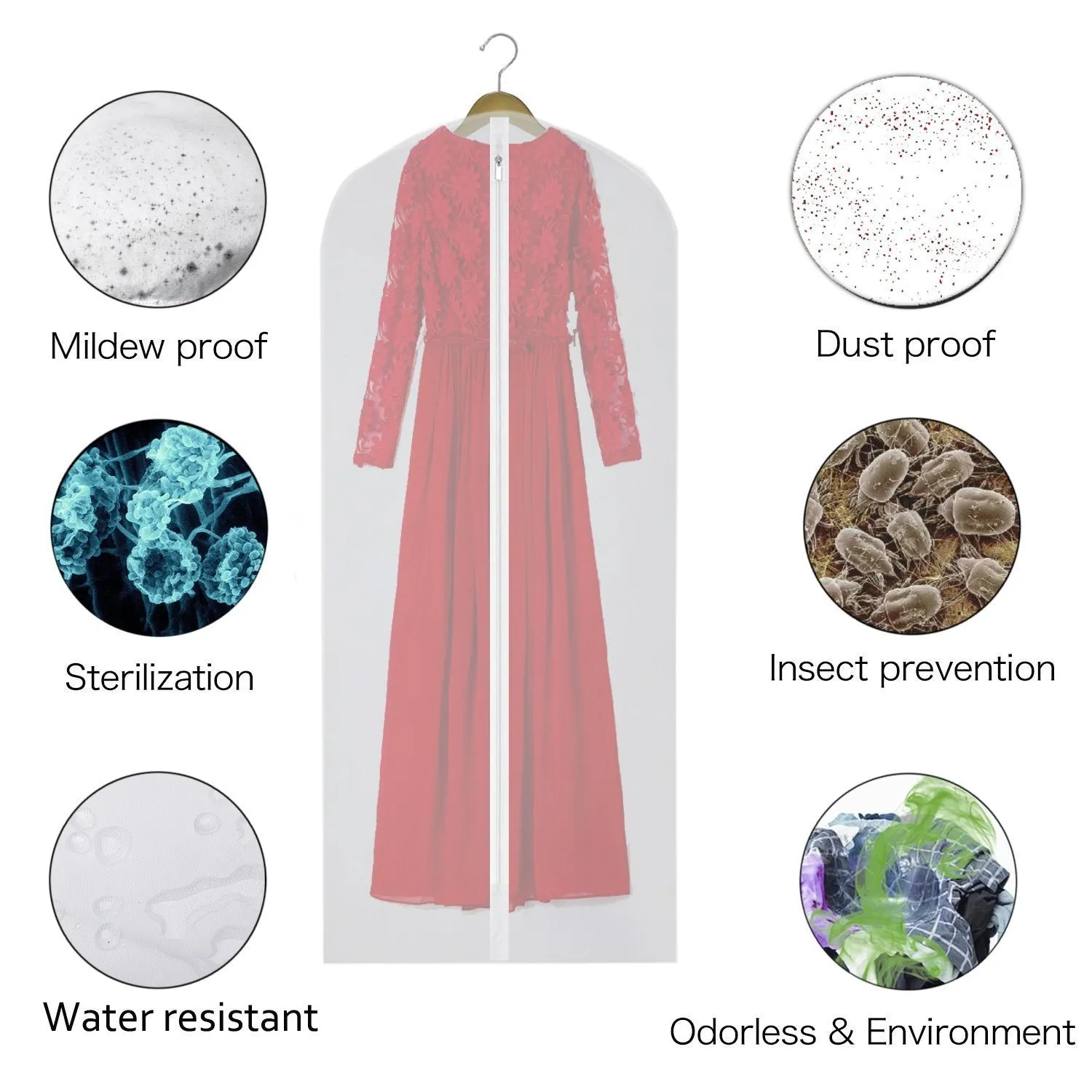 CM CUMIZON Garment Bags Hanging Garment Covers for Long Dresses Translucent Suit Bag (Set of 6) with Full-Length Zipper for Dance Costumes Gown Dress Clothes Storage 24x50 / 60 inch