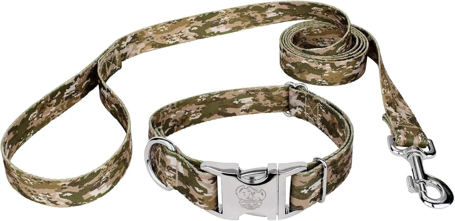 Country Brook Petz - Desert Viper Camo Premium Dog Collar & Leash - Military and Camo Collection Featuring Rugged Designs (1 Inch, Large)