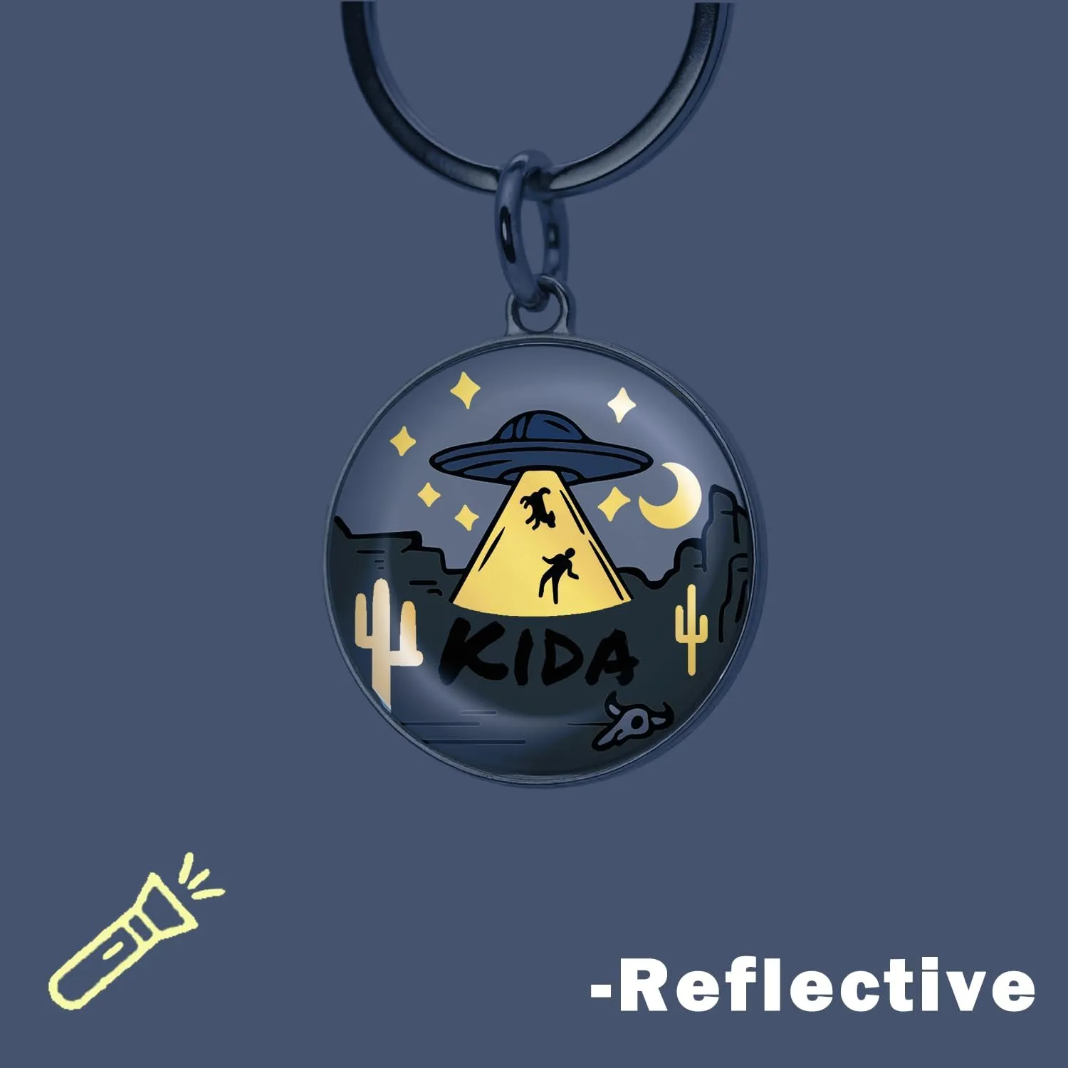 Customizable Reflective Waterproof Pet ID Tag with Engraved Name & Contact Info, Durable Rustproof Metal Lightweight Design for Dogs Cats, Gold & Silver Options (UFO)