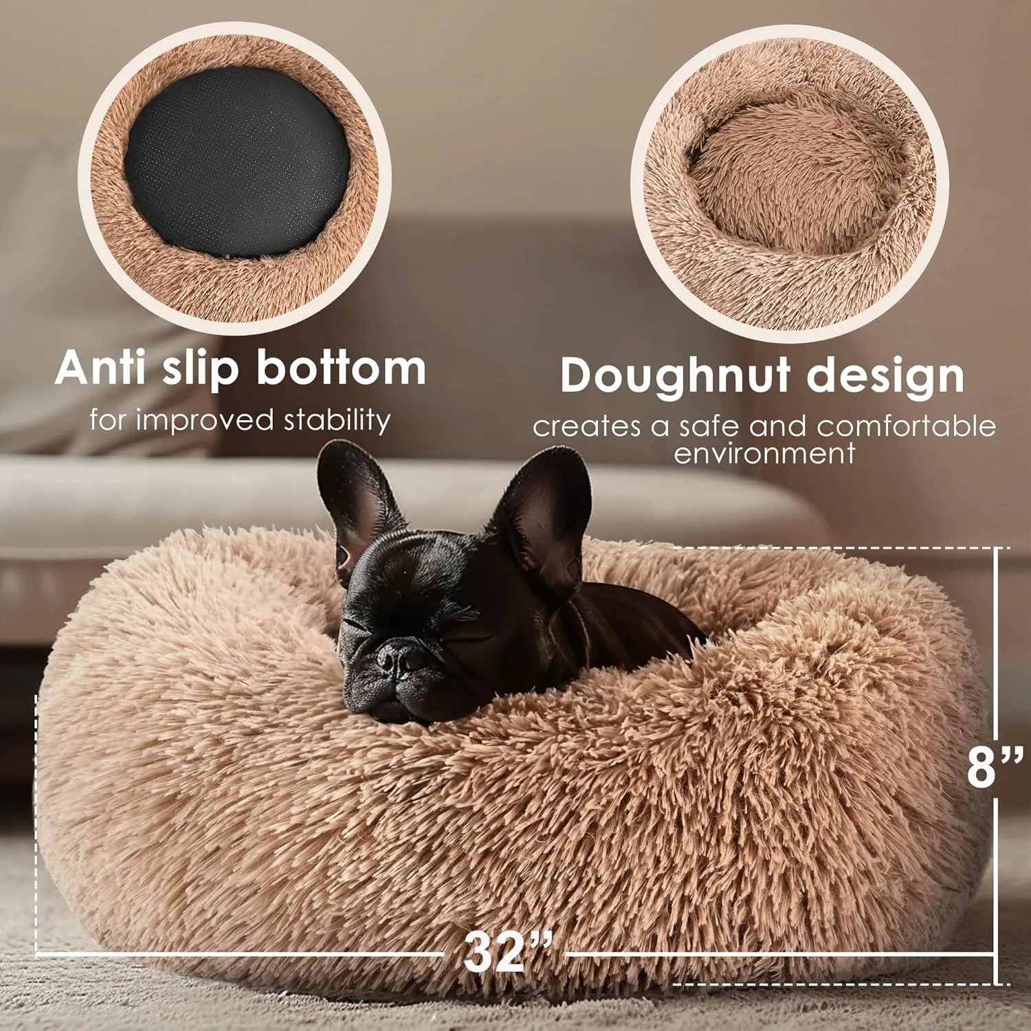 Dog Beds Large Sized Dog and Cats, 32in Pet Beds for Large Pet, Washable Indestructible Extra Large (Camel)