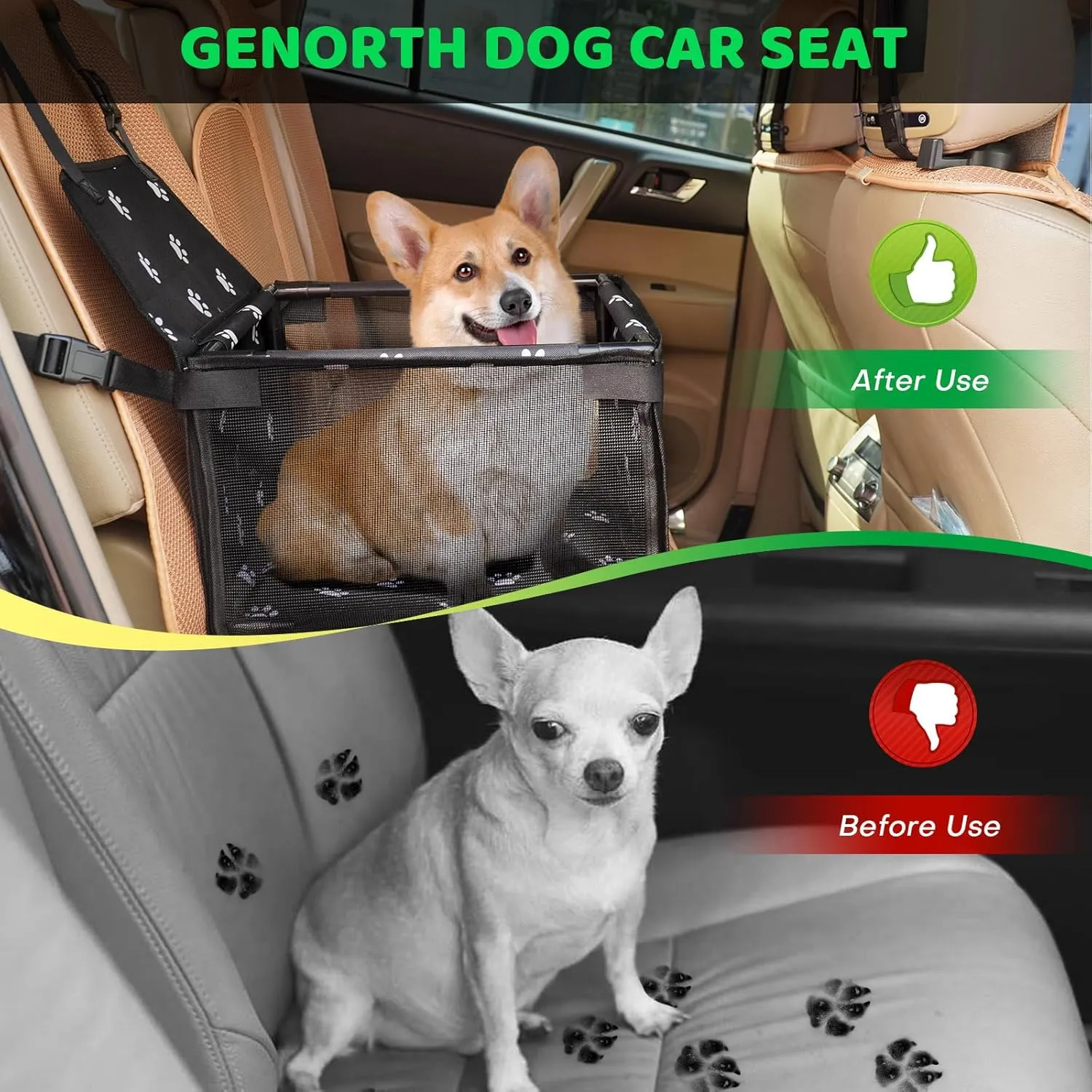 Dog Car Seats for Small and Medium Dogs,Portable Puppy/Pet Car Booster Seat with Clip-On Leash and Mesh Window for Pet Up to 20 lbs