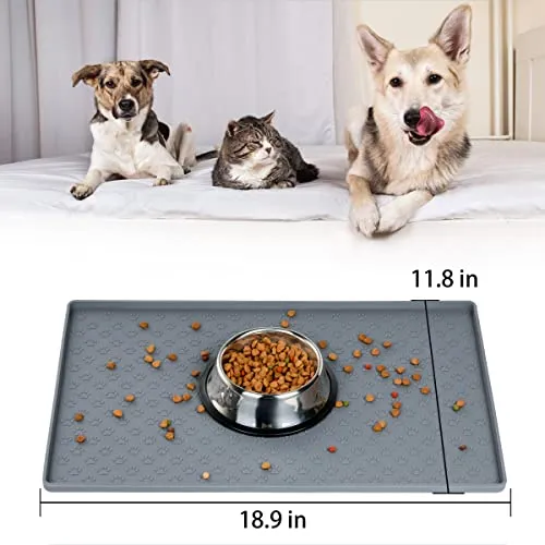 Dog Cat Pet Food Mat Dog Feeding Mat for Food and Water Silicone Dog Dish Mats for Floors Waterproof Slip Dog Bowl Mat with Raised Edges to Prevent Food and Water Messes on Floor