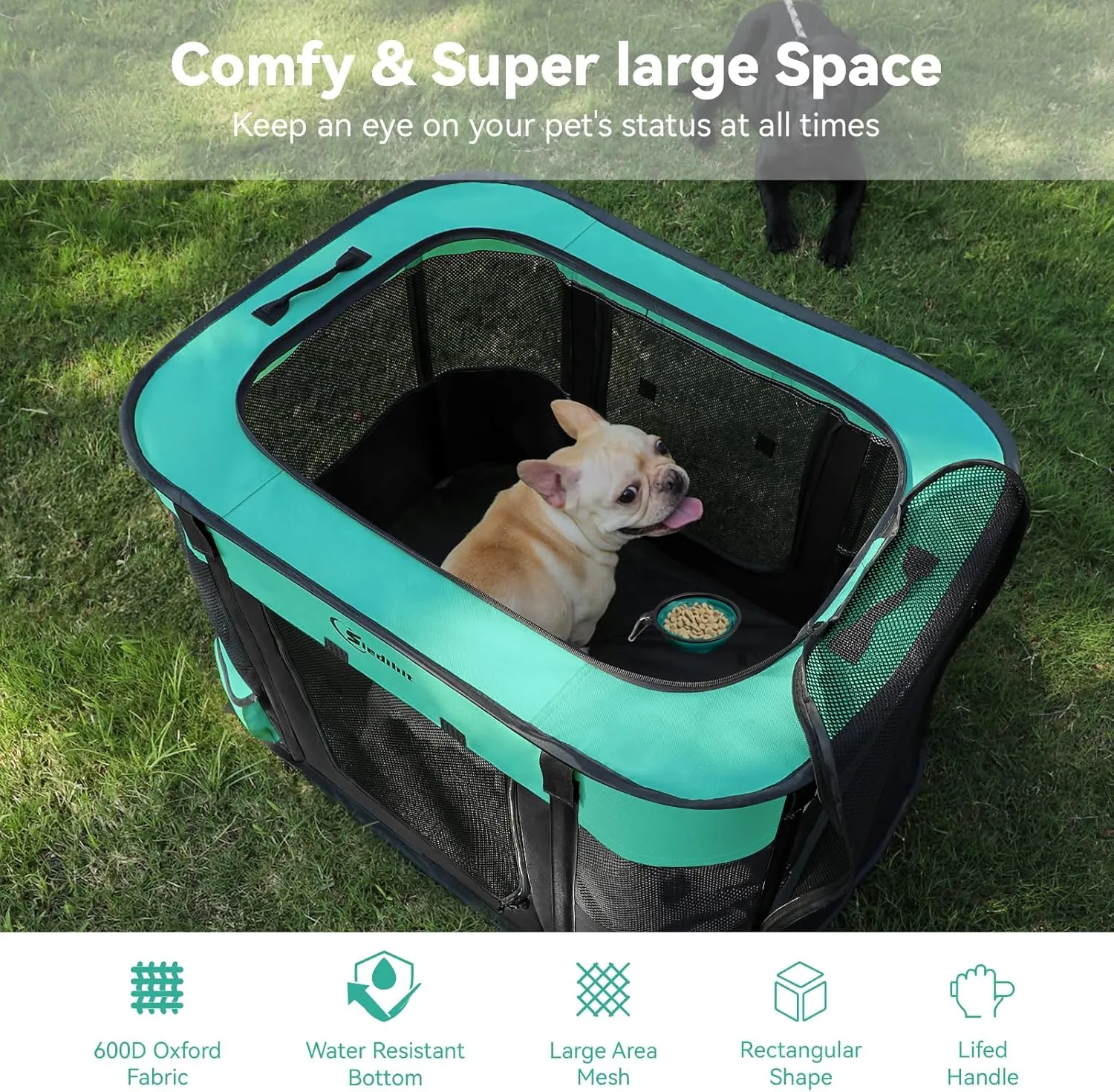 Dog Cat Playpen28/31/35in, Pet Puppy Portable Playpens for Outdoor Travel Crate, Indoor After Surgery Use, Foldable Dog Kennel Tent for Rabbit or Small Animals and Tent Stakes(Green, Middle)