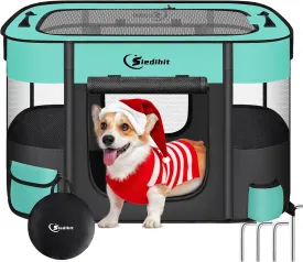 Dog Cat Playpen28/31/35in, Pet Puppy Portable Playpens for Outdoor Travel Crate, Indoor After Surgery Use, Foldable Dog Kennel Tent for Rabbit or Small Animals and Tent Stakes(Green, Middle)