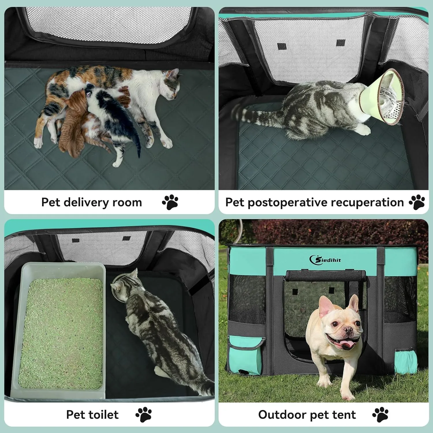 Dog Cat Playpen28/31/35in, Pet Puppy Portable Playpens for Outdoor Travel Crate, Indoor After Surgery Use, Foldable Dog Kennel Tent for Rabbit or Small Animals and Tent Stakes(Green, Middle)